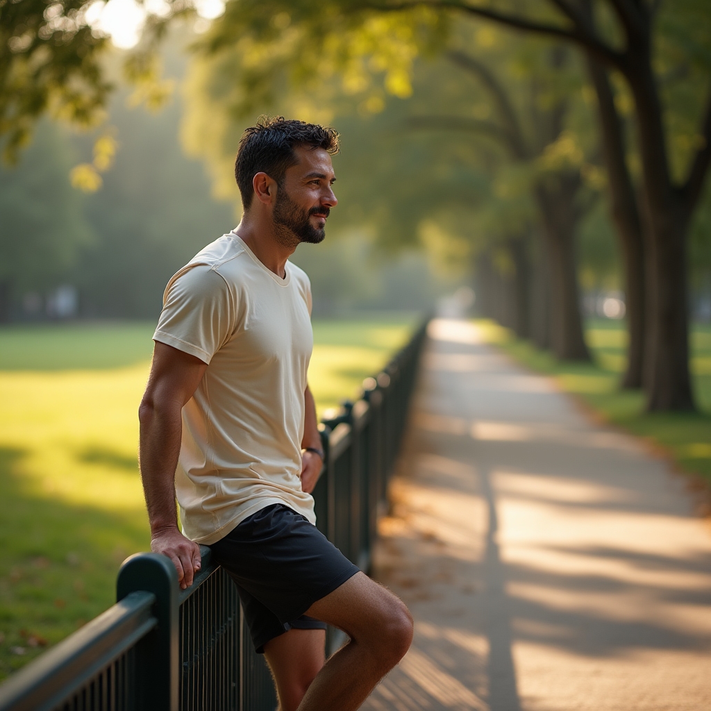 Active adult stretching calmly outdoors after a long run